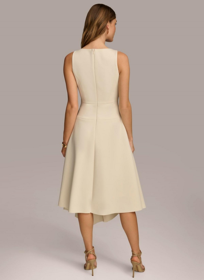 White Donna Karan Asymmetrical Midi Dress | SG_DK70952