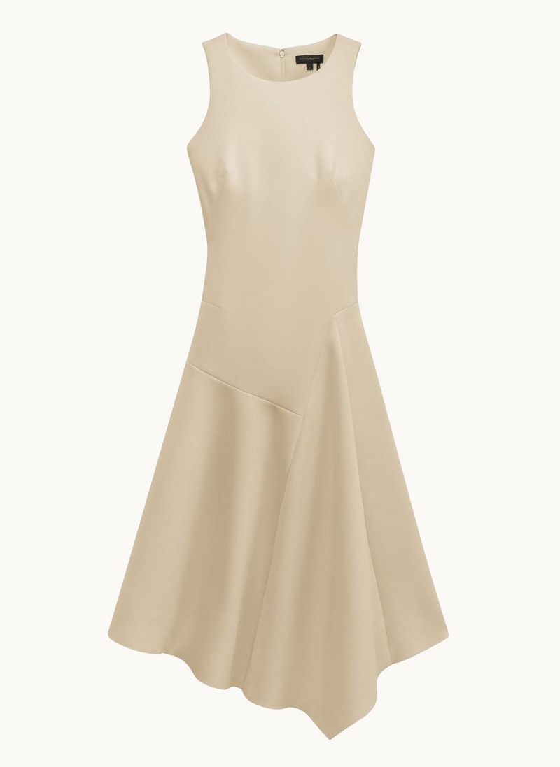 White Donna Karan Asymmetrical Midi Dress | SG_DK70952