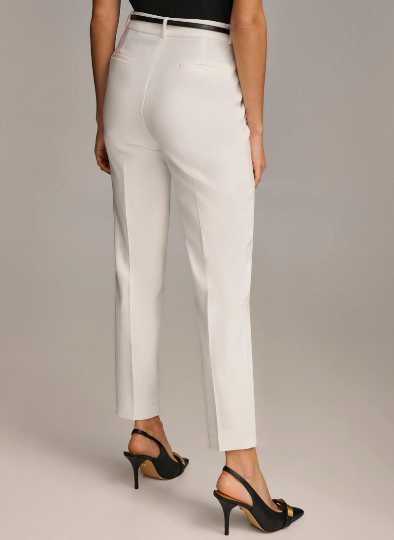 White Donna Karan Straight With Belt Pants | SG_DK65840