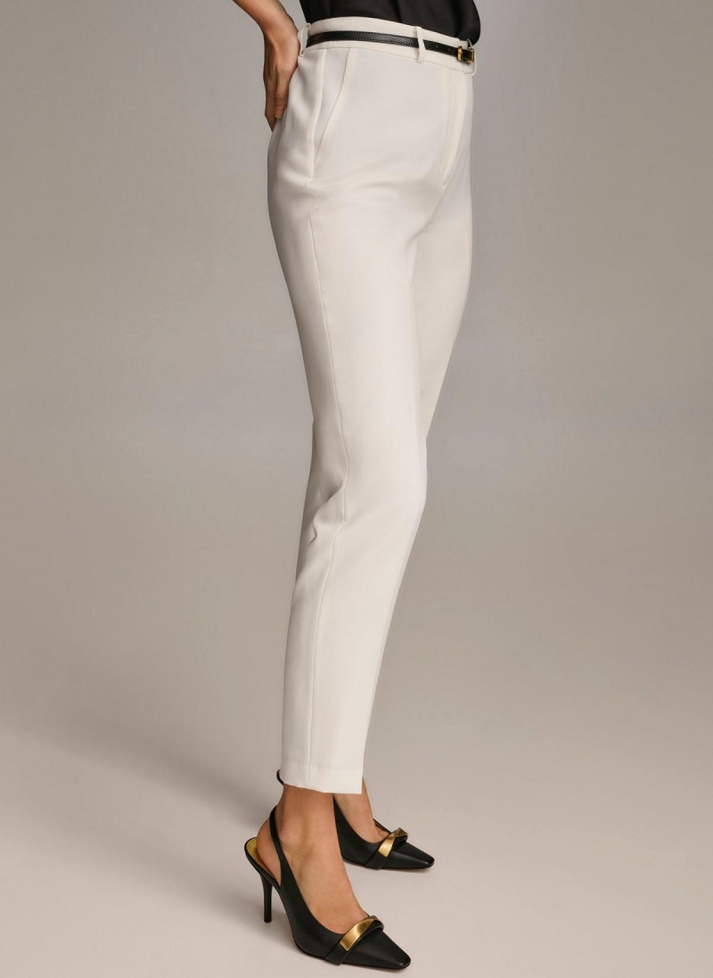 White Donna Karan Straight With Belt Pants | SG_DK65840