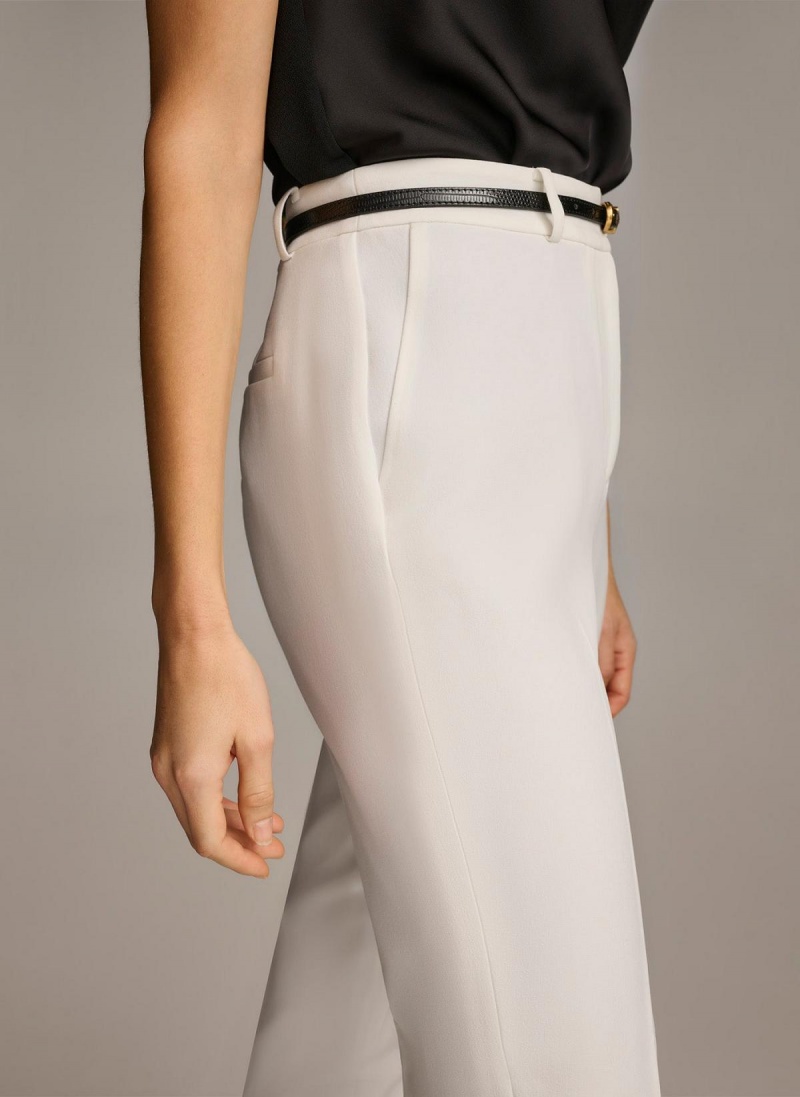 White Donna Karan Straight With Belt Pants | SG_DK65840