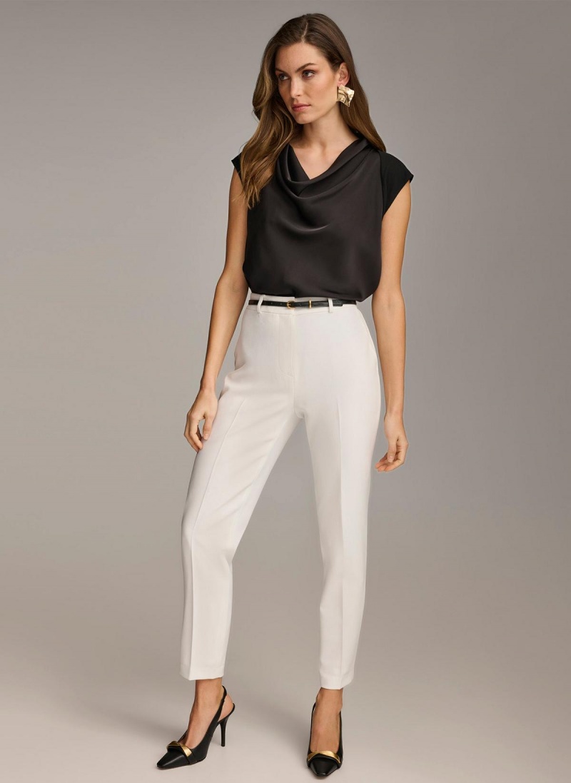 White Donna Karan Straight With Belt Pants | SG_DK65840