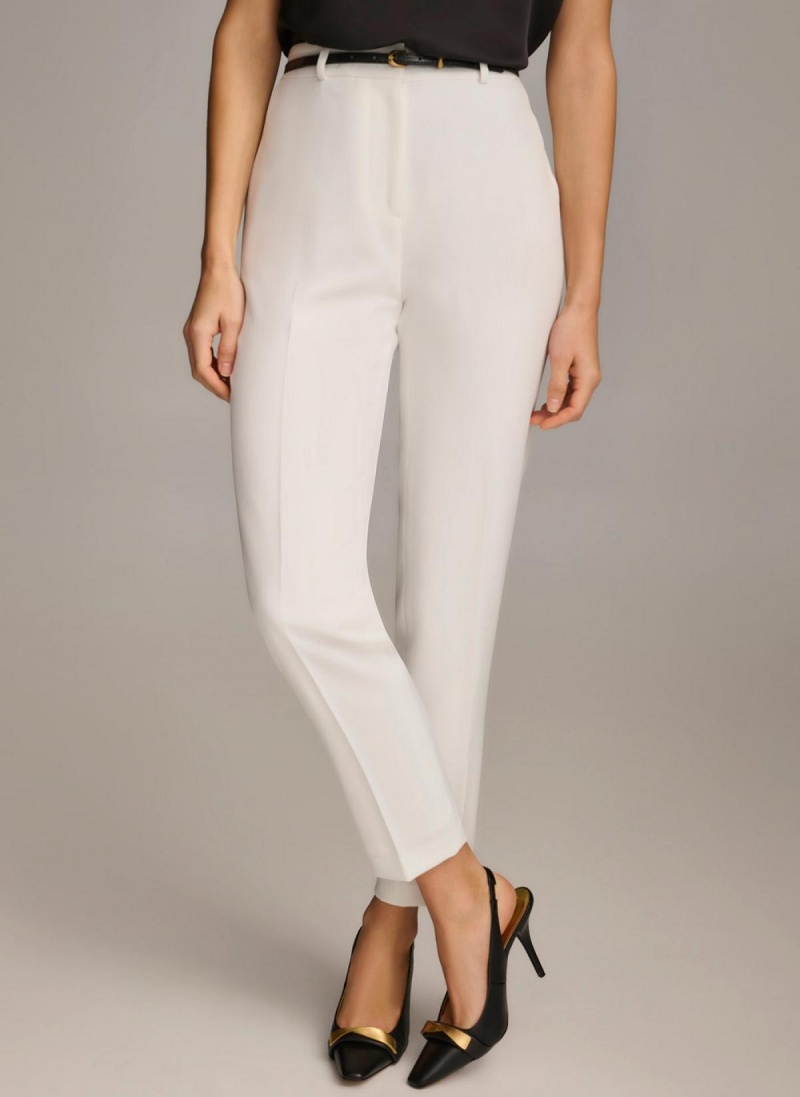 White Donna Karan Straight With Belt Pants | SG_DK65840