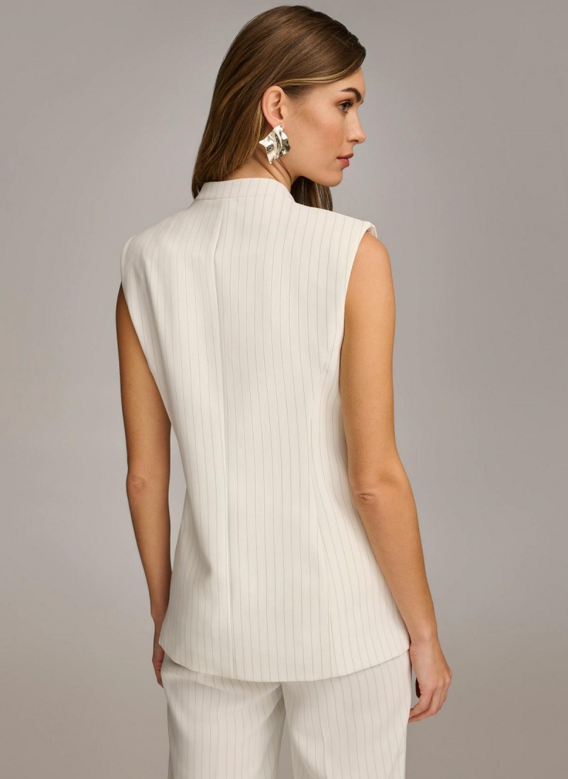 White Donna Karan V-neck Vest Jacket | SG_DK12052