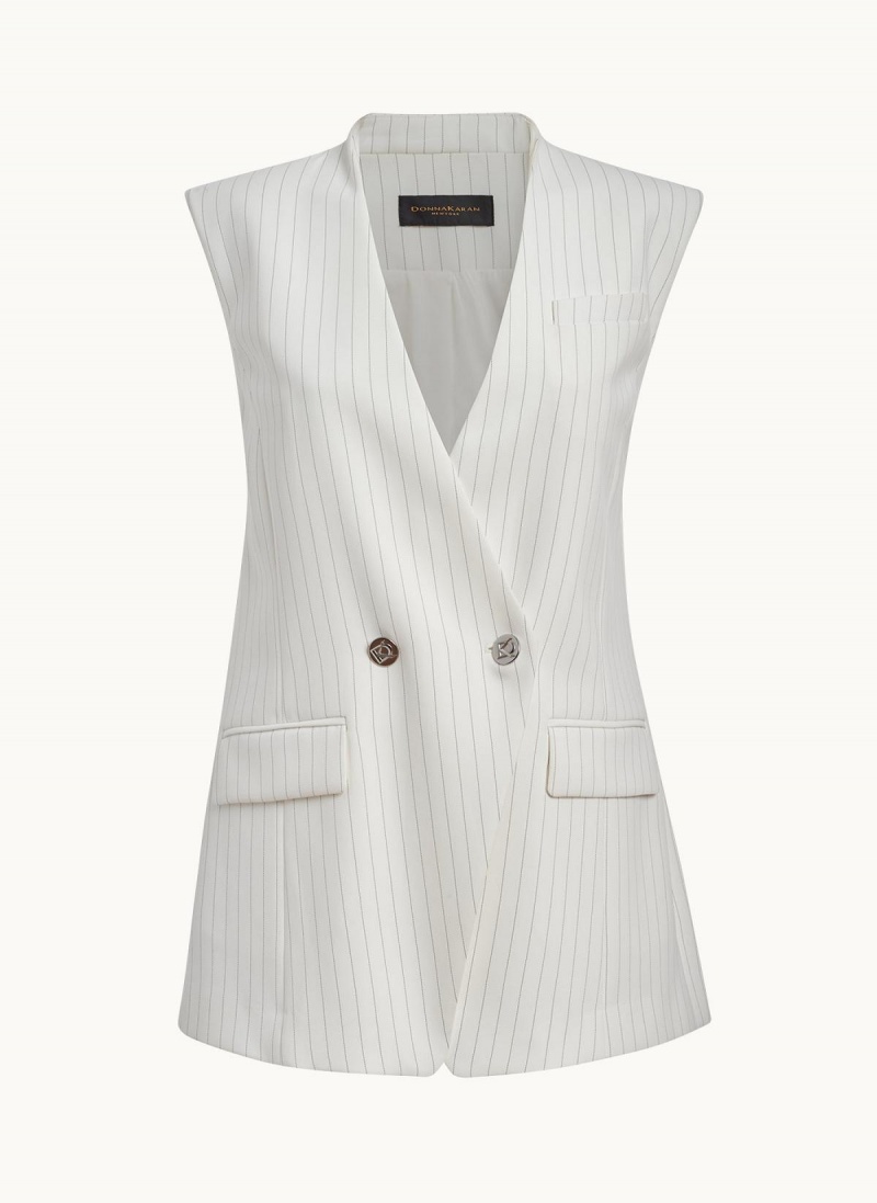 White Donna Karan V-neck Vest Jacket | SG_DK12052