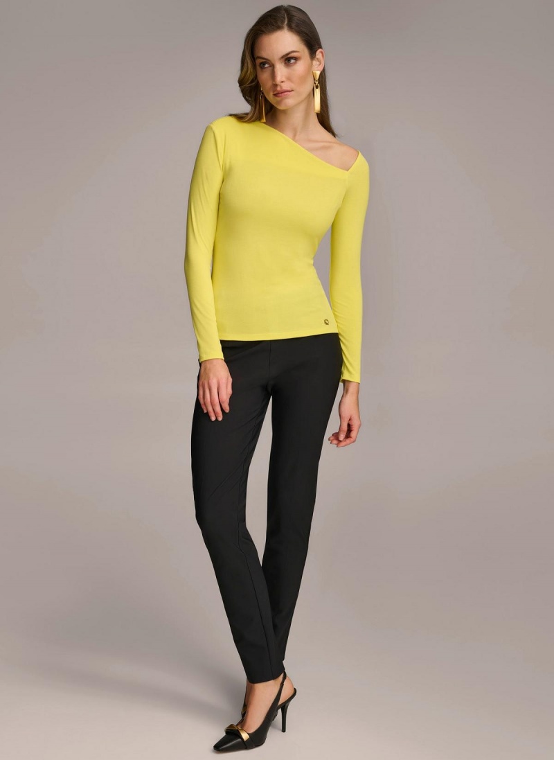 Yellow Donna Karan Asymmetrical Neckline Fitted Sweaters and Tops | SG_DK42060